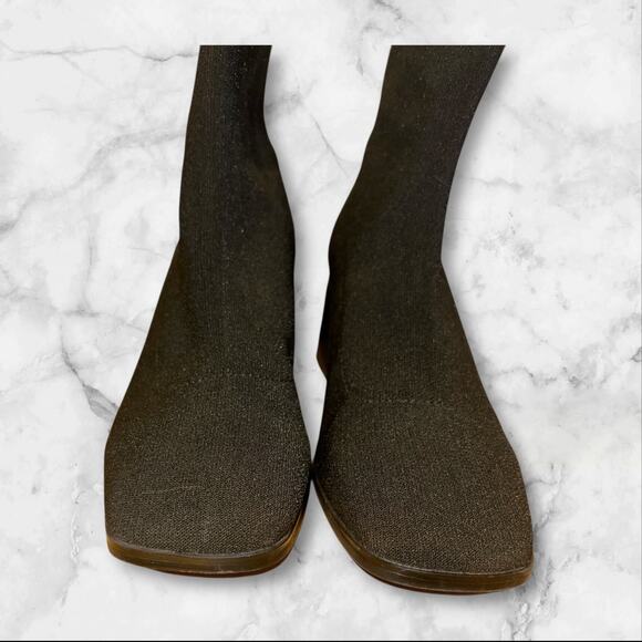 Aldo Black Sock Boot Bootie 7 Preppy Academia Pull On Square Toe Stacked Heel - Picture 5 of 7